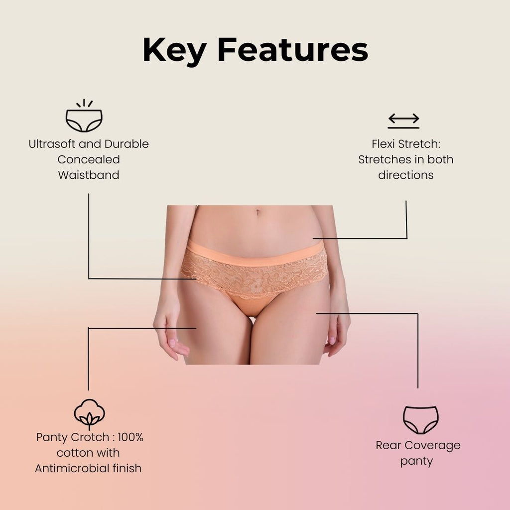 Hawty Shotty Panty Cotton Blend Mid-Rise Bikini Panties for Women | Seamless Lacy Design Underwear | Comfortable & Stretchable Panty Combo Pack of 3 - Pink