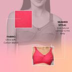Savauge Full Coverage Non-Padded Cotton Blend Bra | Seamed Support Bra for Heavy Bust with Adjustable Straps | Minimizer Bra for Women - Pink