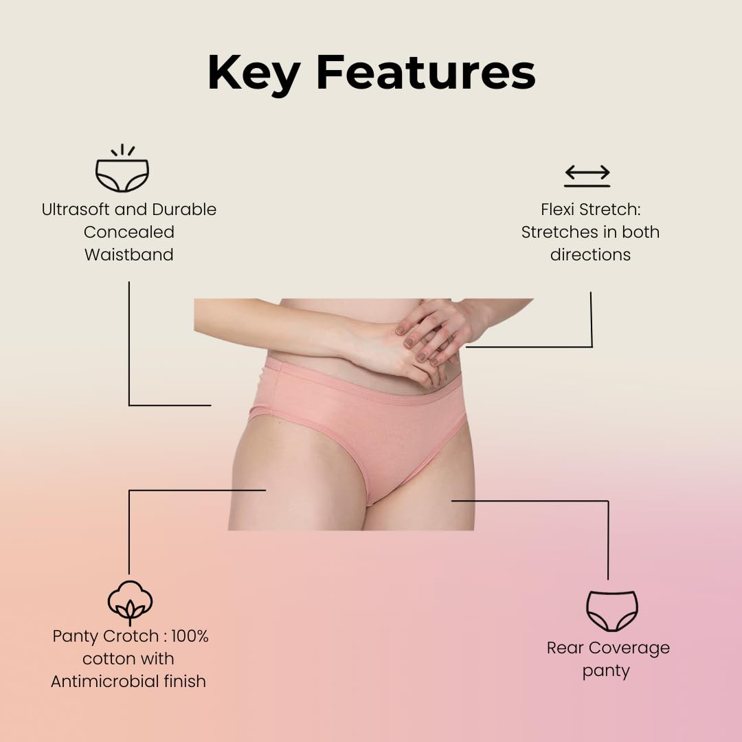 Bloom Panty Cotton Blend Mid-Rise Bikini Panties for Women | Seamless Lacy Design Underwear | Comfortable & Stretchable Panty Combo Pack of 3 - Pink
