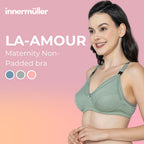 LA-Amour Maternity Bra | Non-Padded, Non-Wired Cotton Blend Feeding Bra for Breastfeeding Moms | Full Coverage Seamed Bra for Lactating Mothers - Green