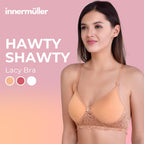 Hawty Shotty Lightly Padded Seamless T-Shirt Bra | Full Coverage Wire-Free Lacy Padded Cotton Bra for Women | Adjustable Straps - Skin