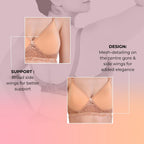 Hawty Shotty Lightly Padded Seamless T-Shirt Bra | Full Coverage Wire-Free Lacy Padded Cotton Bra for Women | Adjustable Straps - Skin