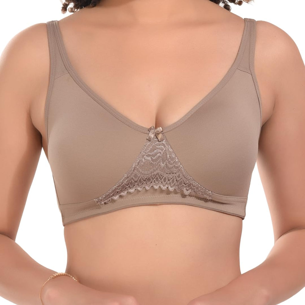 Nora Full Coverage Non-Padded Cotton Blend Minimizer Bra | Seamed Support Bra for Heavy Bust | Everyday Innerwear Bra for Women - Beige