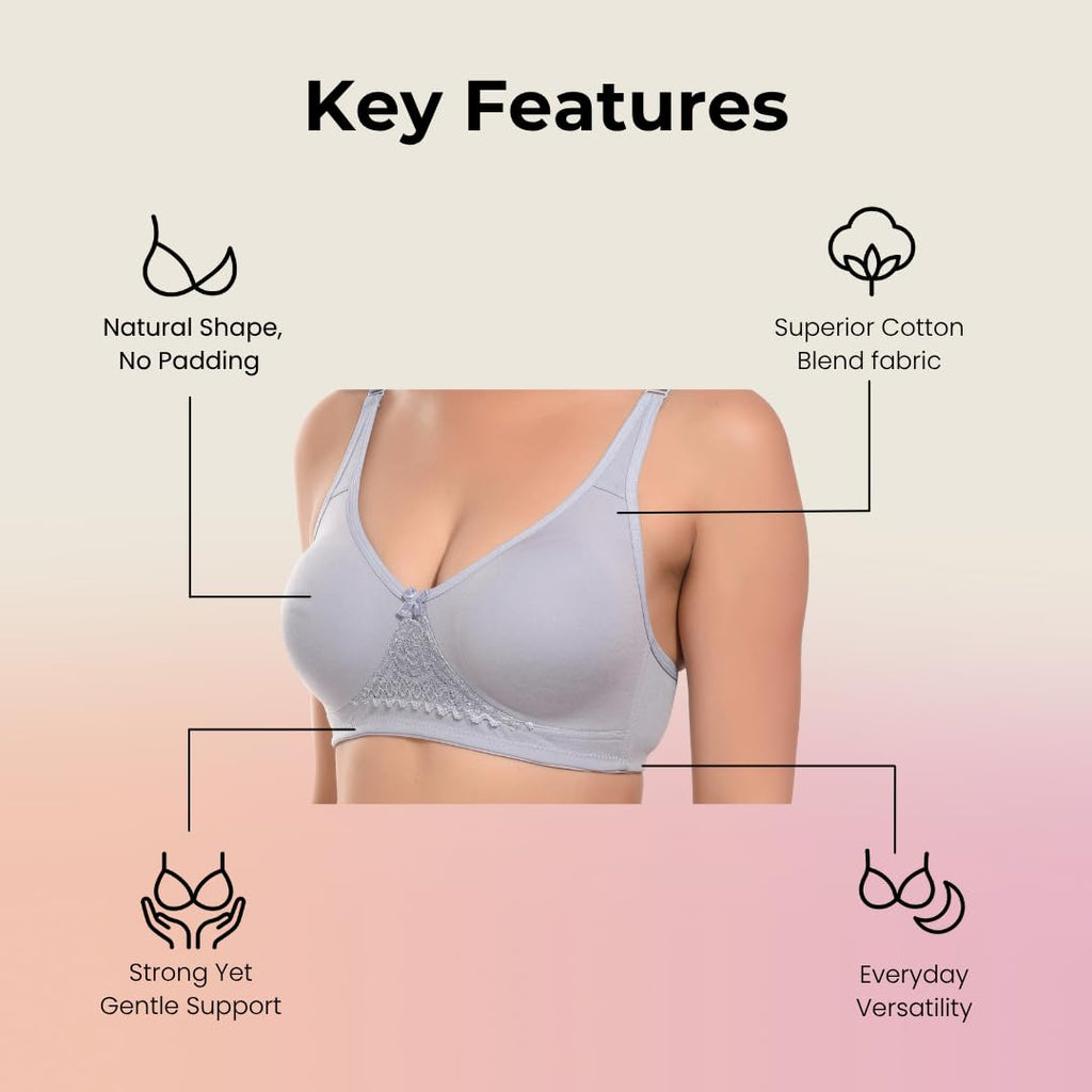 Nora Full Coverage Non-Padded Cotton Blend Minimizer Bra | Seamed Support Bra for Heavy Bust | Everyday Innerwear Bra for Women - Ice Blue