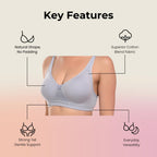 Nora Full Coverage Non-Padded Cotton Blend Minimizer Bra | Seamed Support Bra for Heavy Bust | Everyday Innerwear Bra for Women - Ice Blue