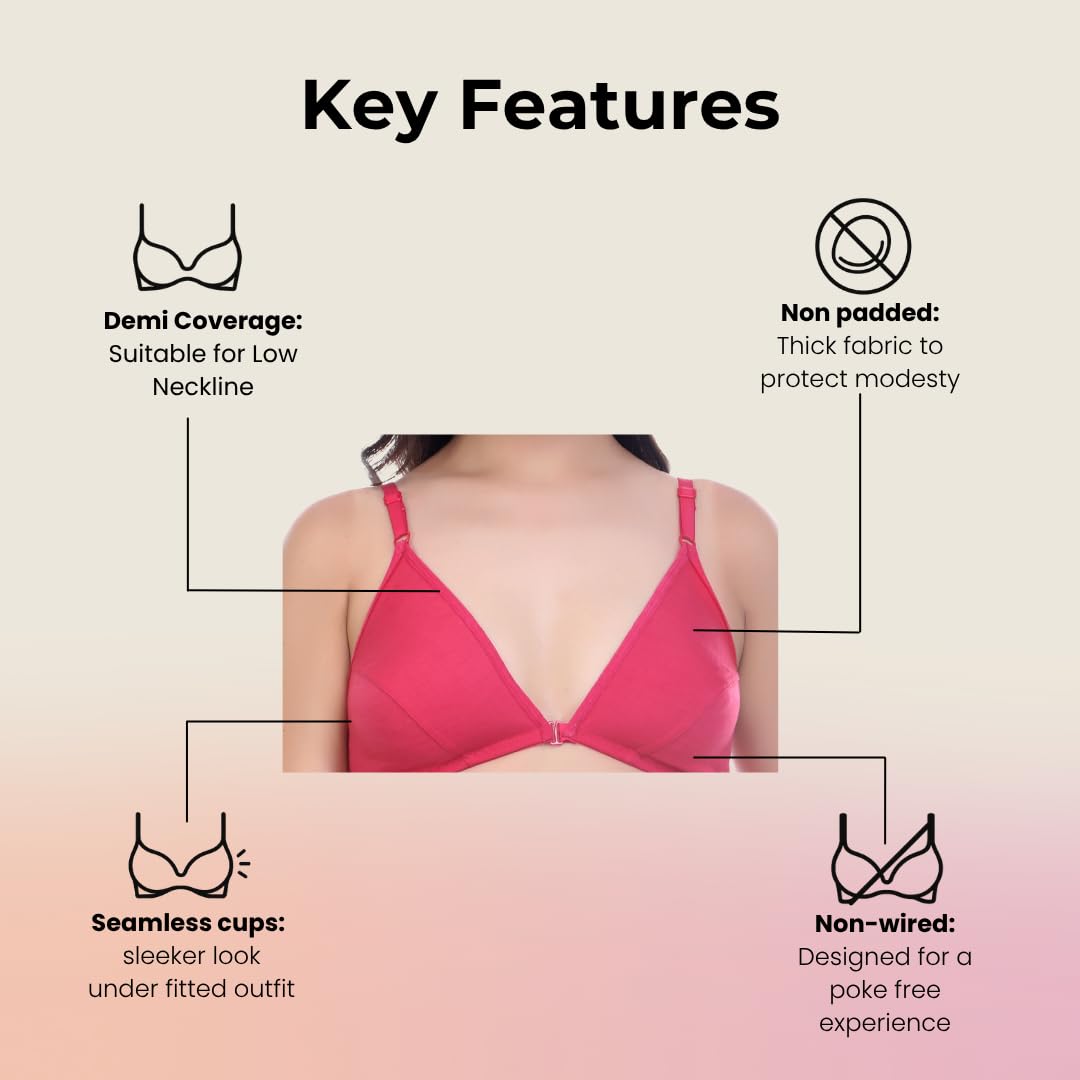 Nomade Full Coverage Non-Padded Wire-Free Bra | Cotton Blend Seamed Bra for Women | Comfortable Everyday Innerwear - Pink