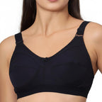 Savauge Full Coverage Non-Padded Cotton Blend Bra | Seamed Support Bra for Heavy Bust with Adjustable Straps | Minimizer Bra for Women - Navy Blue