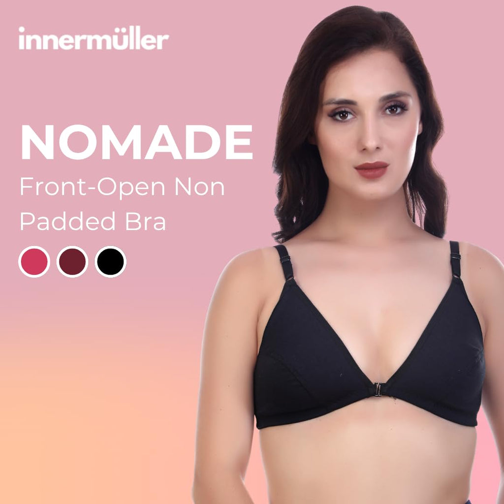 Nomade Full Coverage Non-Padded Wire-Free Bra | Cotton Blend Seamed Bra for Women | Comfortable Everyday Innerwear - Black