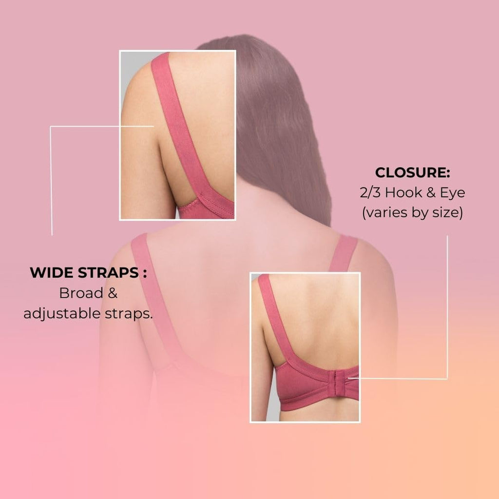 Amber Full Coverage Non-Padded Cotton Blend Wire-Free Seamed Bra | Comfortable Everyday Innerwear for Women - Pink