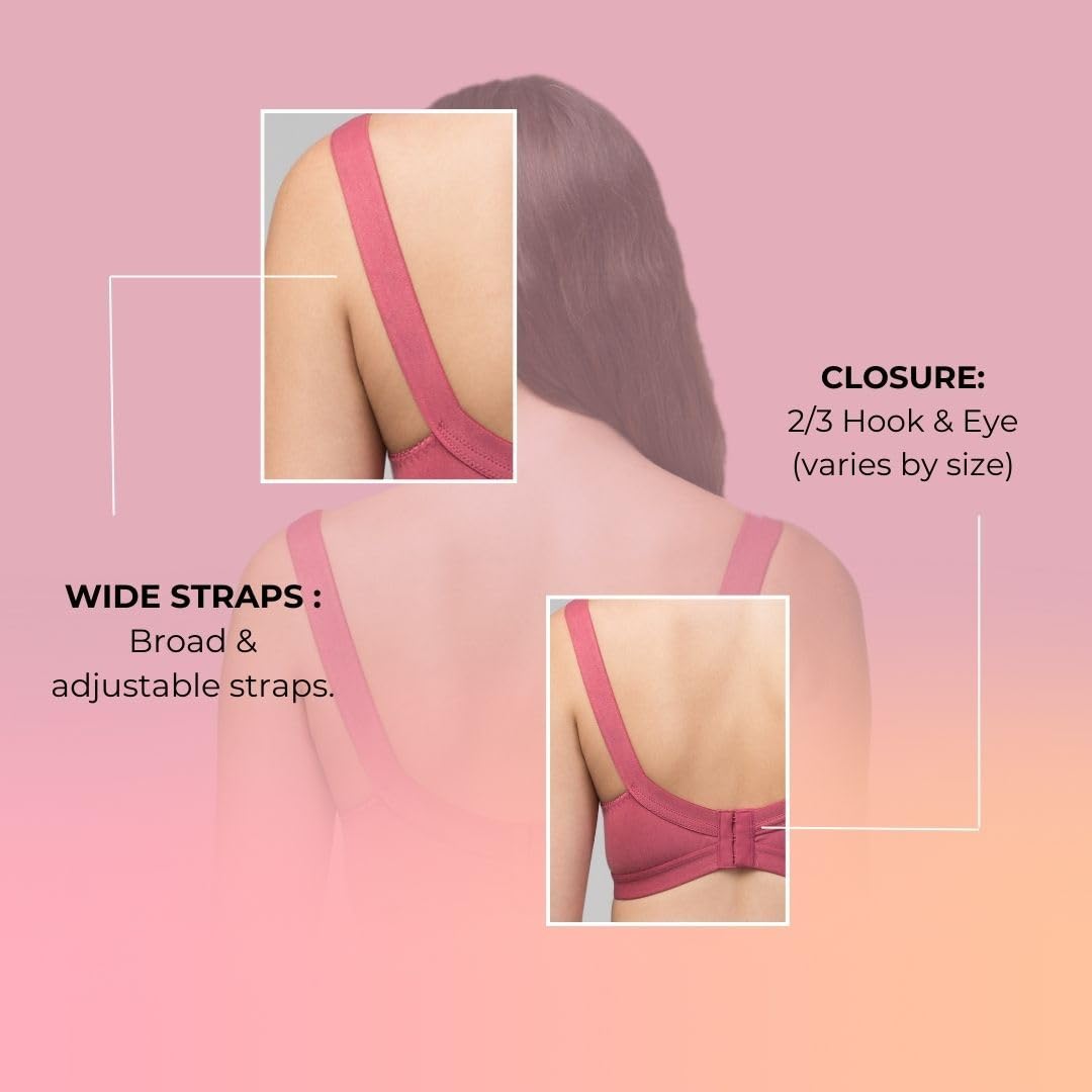 Amber Full Coverage Non-Padded Cotton Blend Wire-Free Seamed Bra | Comfortable Everyday Innerwear for Women - Pink