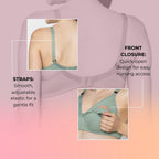 LA-Amour Maternity Bra | Non-Padded, Non-Wired Cotton Blend Feeding Bra for Breastfeeding Moms | Full Coverage Seamed Bra for Lactating Mothers - Green