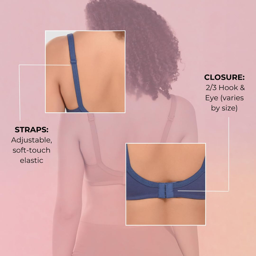 Nora Full Coverage Non-Padded Cotton Blend Minimizer Bra | Seamed Support Bra for Heavy Bust | Everyday Innerwear Bra for Women - Blue