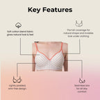 Innermuller VICTORIA Women's Cotton Lightly Padded Everyday Bra | Full Coverage | Soft Wire-Free Innerwear (Green, Orange, Pink)