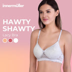 Hawty Shotty Lightly Padded Seamless T-Shirt Bra | Full Coverage Wire-Free Lacy Padded Cotton Bra for Women | Adjustable Straps - Ice Blue
