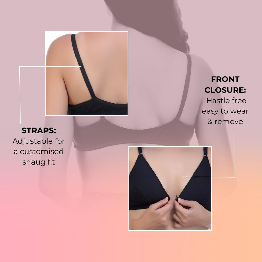 Nomade Full Coverage Non-Padded Wire-Free Bra | Cotton Blend Seamed Bra for Women | Comfortable Everyday Innerwear - Black