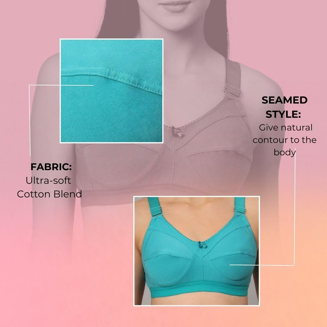 Savauge Full Coverage Non-Padded Cotton Blend Bra | Seamed Support Bra for Heavy Bust with Adjustable Straps | Minimizer Bra for Women - Sea Green
