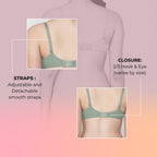 Bloom Cotton Blend Lightly Padded Bra | Seamless Full Coverage T-Shirt Bra for Women | Wire-Free Daily Use Innerwear - Green