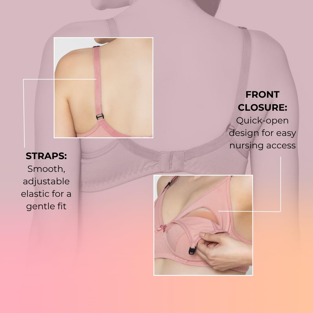 LA-Amour Maternity Bra | Non-Padded, Non-Wired Cotton Blend Feeding Bra for Breastfeeding Moms | Full Coverage Seamed Bra for Lactating Mothers - Pink