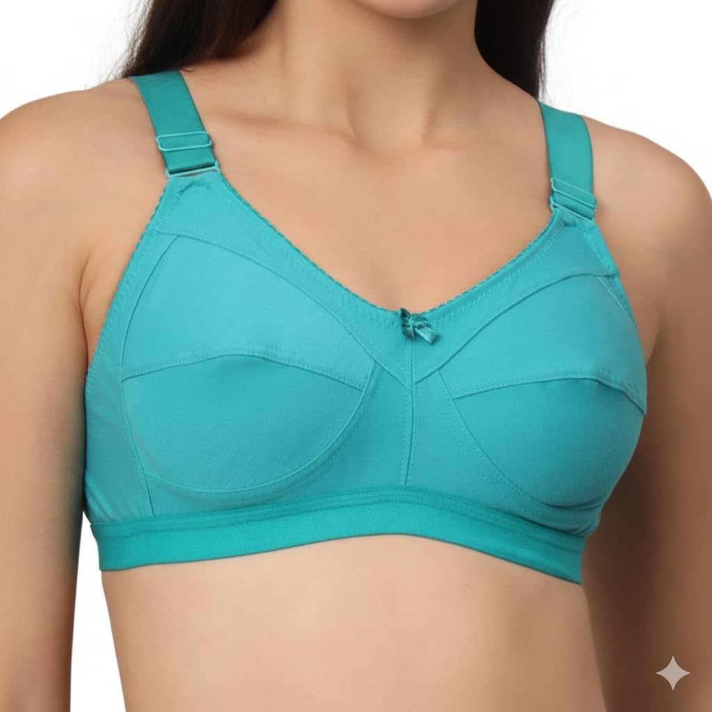 Savauge Full Coverage Non-Padded Cotton Blend Bra | Seamed Support Bra for Heavy Bust with Adjustable Straps | Minimizer Bra for Women - Sea Green