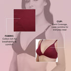 Nomade Full Coverage Non-Padded Wire-Free Bra | Cotton Blend Seamed Bra for Women | Comfortable Everyday Innerwear - Maroon