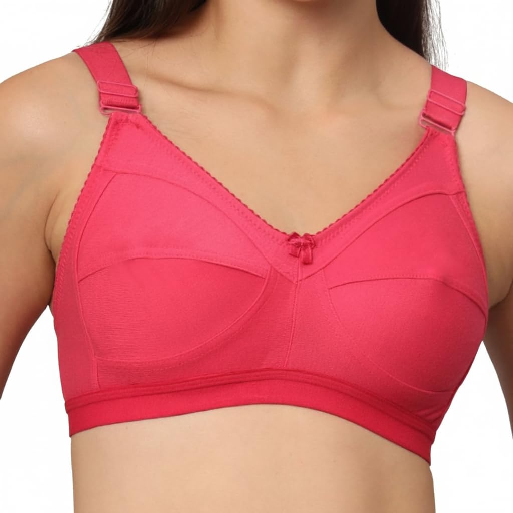 Savauge Full Coverage Non-Padded Cotton Blend Bra | Seamed Support Bra for Heavy Bust with Adjustable Straps | Minimizer Bra for Women - Pink