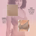 Nora Full Coverage Non-Padded Cotton Blend Minimizer Bra | Seamed Support Bra for Heavy Bust | Everyday Innerwear Bra for Women - Beige