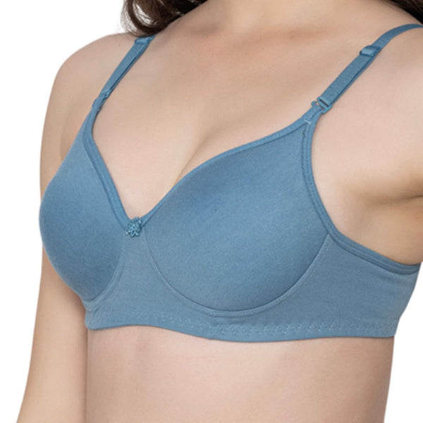 Bloom Cotton Blend Lightly Padded Bra | Seamless Full Coverage T-Shirt Bra for Women | Wire-Free Daily Use Innerwear - Blue
