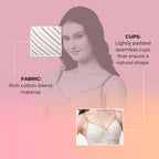 Innermuller VICTORIA Women's Cotton Lightly Padded Everyday Bra | Full Coverage | Soft Wire-Free Innerwear (Green, Orange, Pink)