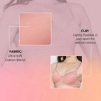 Bloom Cotton Blend Lightly Padded Bra | Seamless Full Coverage T-Shirt Bra for Women | Wire-Free Daily Use Innerwear - Pink
