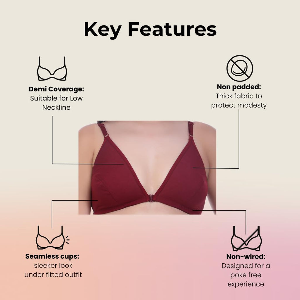 Nomade Full Coverage Non-Padded Wire-Free Bra | Cotton Blend Seamed Bra for Women | Comfortable Everyday Innerwear - Maroon
