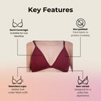 Nomade Full Coverage Non-Padded Wire-Free Bra | Cotton Blend Seamed Bra for Women | Comfortable Everyday Innerwear - Maroon