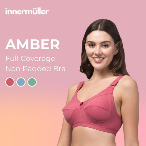 Amber Full Coverage Non-Padded Cotton Blend Wire-Free Seamed Bra | Comfortable Everyday Innerwear for Women - Pink