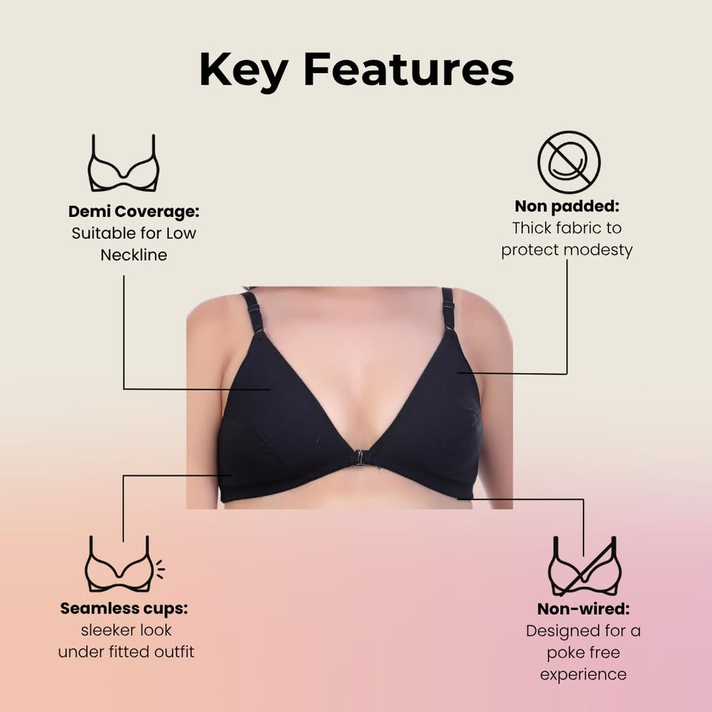 Nomade Full Coverage Non-Padded Wire-Free Bra | Cotton Blend Seamed Bra for Women | Comfortable Everyday Innerwear - Black