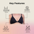 Nomade Full Coverage Non-Padded Wire-Free Bra | Cotton Blend Seamed Bra for Women | Comfortable Everyday Innerwear - Black