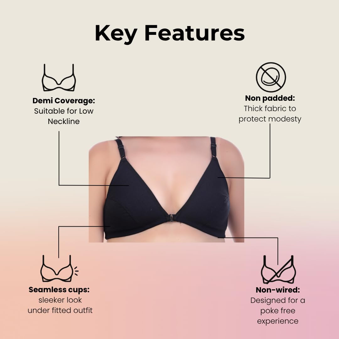 Nomade Full Coverage Non-Padded Wire-Free Bra | Cotton Blend Seamed Bra for Women | Comfortable Everyday Innerwear - Black