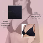 Nomade Full Coverage Non-Padded Wire-Free Bra | Cotton Blend Seamed Bra for Women | Comfortable Everyday Innerwear - Black
