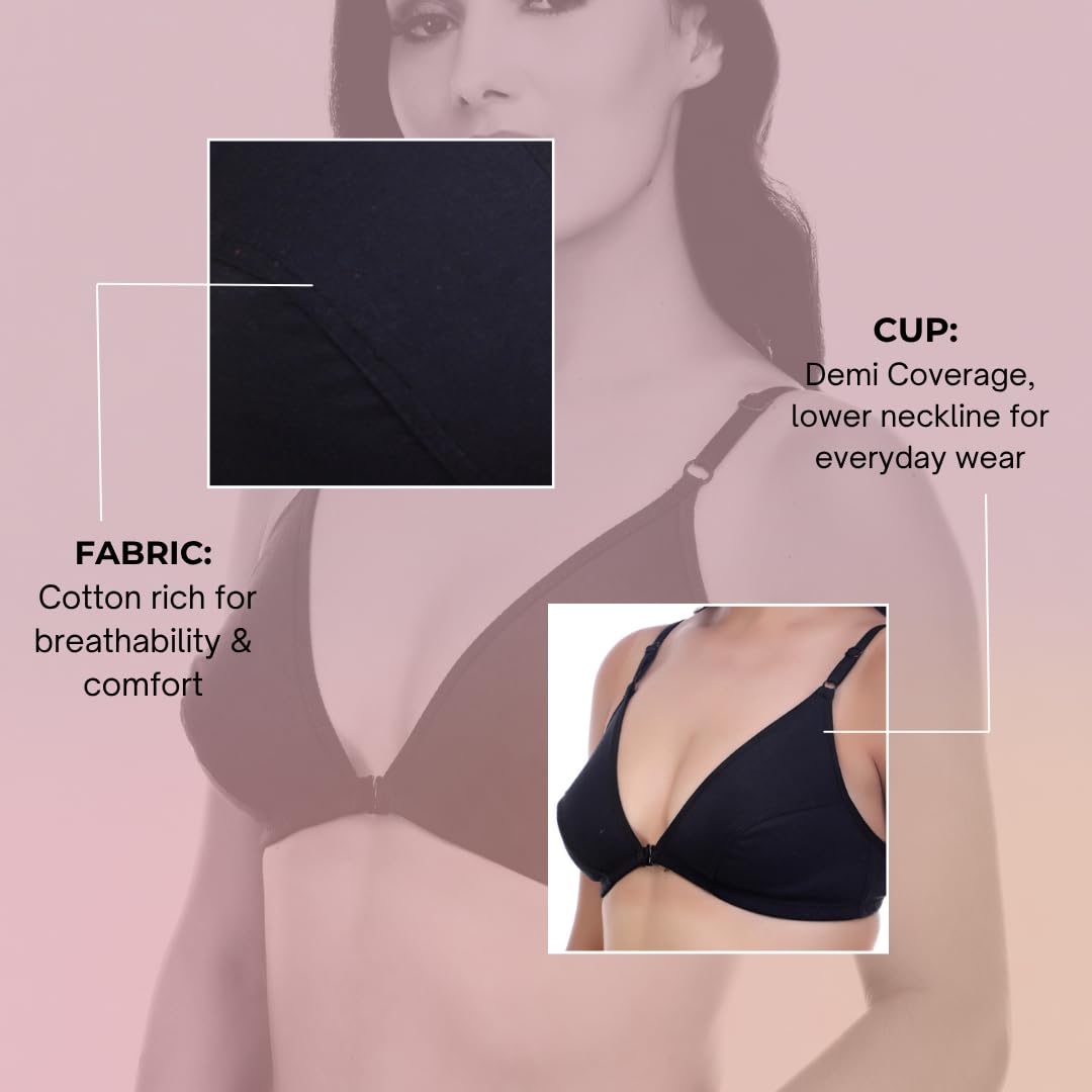 Nomade Full Coverage Non-Padded Wire-Free Bra | Cotton Blend Seamed Bra for Women | Comfortable Everyday Innerwear - Black