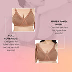 Heaven Full Coverage Non-Padded Cotton Melange Bra | Front-Cross Seamed Support Bra for Heavy Bust | Minimizer Innerwear for Women & Daily Use - Brown