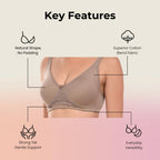 Nora Full Coverage Non-Padded Cotton Blend Minimizer Bra | Seamed Support Bra for Heavy Bust | Everyday Innerwear Bra for Women - Beige