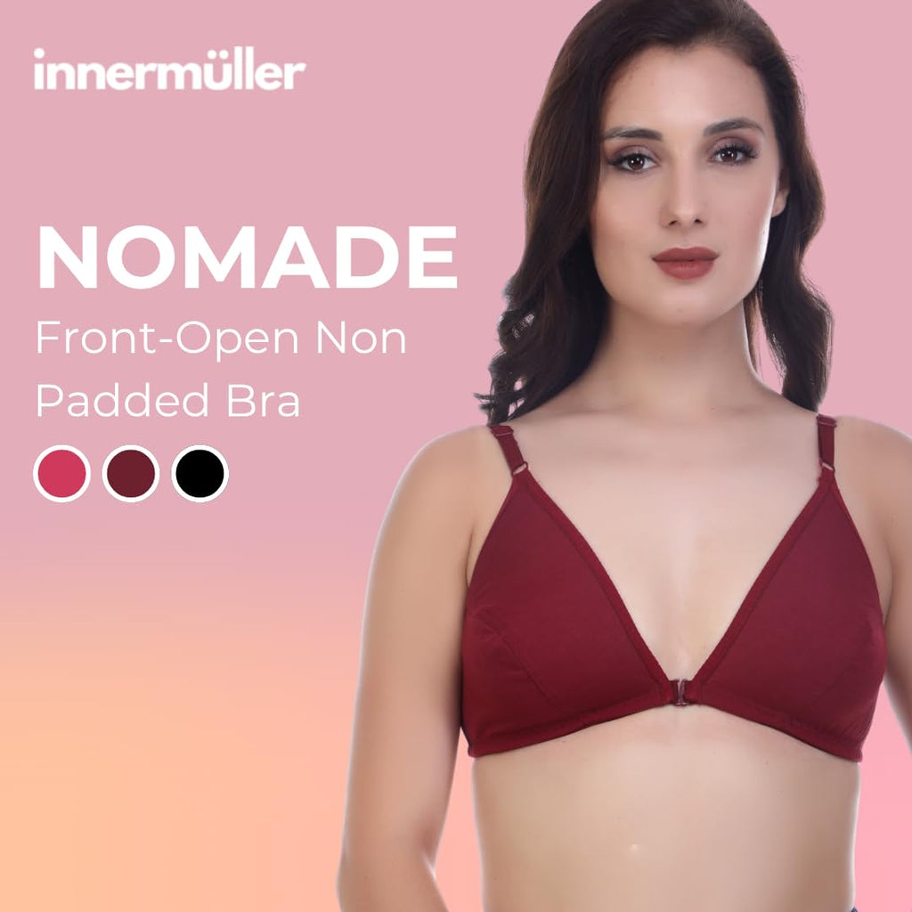 Nomade Full Coverage Non-Padded Wire-Free Bra | Cotton Blend Seamed Bra for Women | Comfortable Everyday Innerwear - Maroon