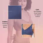 Nora Full Coverage Non-Padded Cotton Blend Minimizer Bra | Seamed Support Bra for Heavy Bust | Everyday Innerwear Bra for Women - Blue