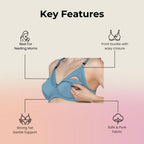 LA-Amour Maternity Bra | Non-Padded, Non-Wired Cotton Blend Feeding Bra for Breastfeeding Moms | Full Coverage Seamed Bra for Lactating Mothers - Blue