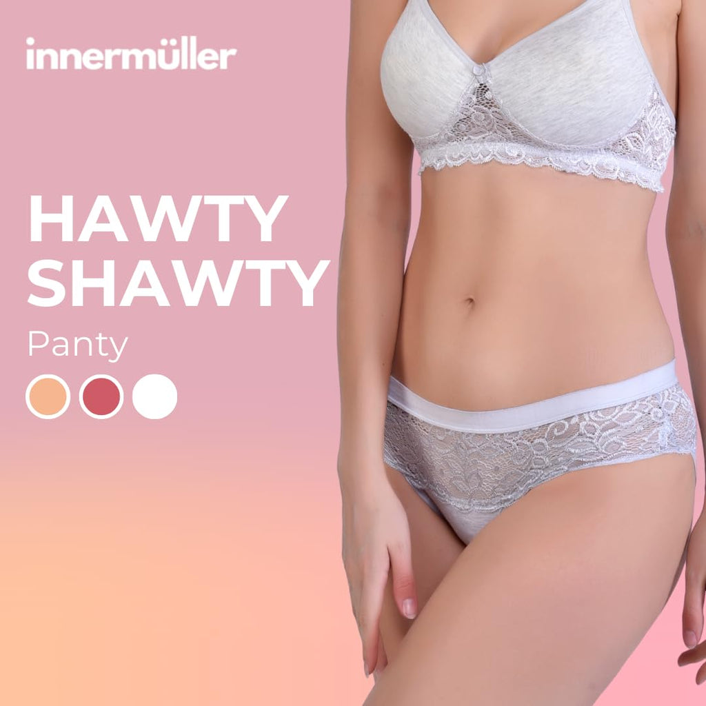Hawty Shotty Panty Cotton Blend Mid-Rise Bikini Panties for Women | Seamless Lacy Design Underwear | Comfortable & Stretchable Panty Combo Pack of 3 - Ice Blue