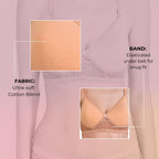Hawty Shotty Lightly Padded Seamless T-Shirt Bra | Full Coverage Wire-Free Lacy Padded Cotton Bra for Women | Adjustable Straps - Skin