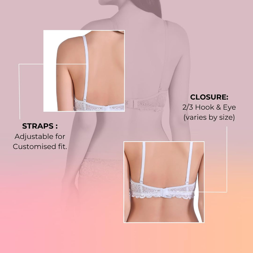 Hawty Shotty Lightly Padded Seamless T-Shirt Bra | Full Coverage Wire-Free Lacy Padded Cotton Bra for Women | Adjustable Straps - Ice Blue