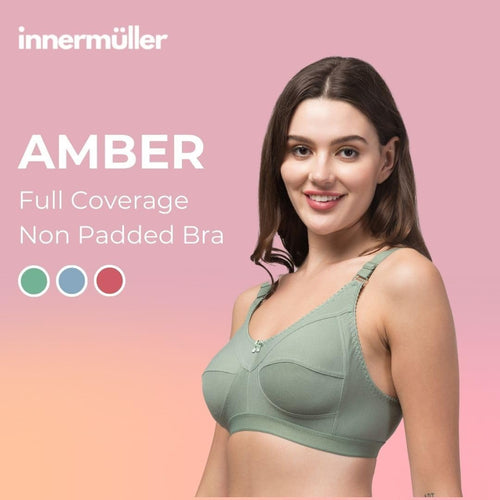 Amber Full Coverage Non-Padded Cotton Blend Wire-Free Seamed Bra | Comfortable Everyday Innerwear for Women - Green