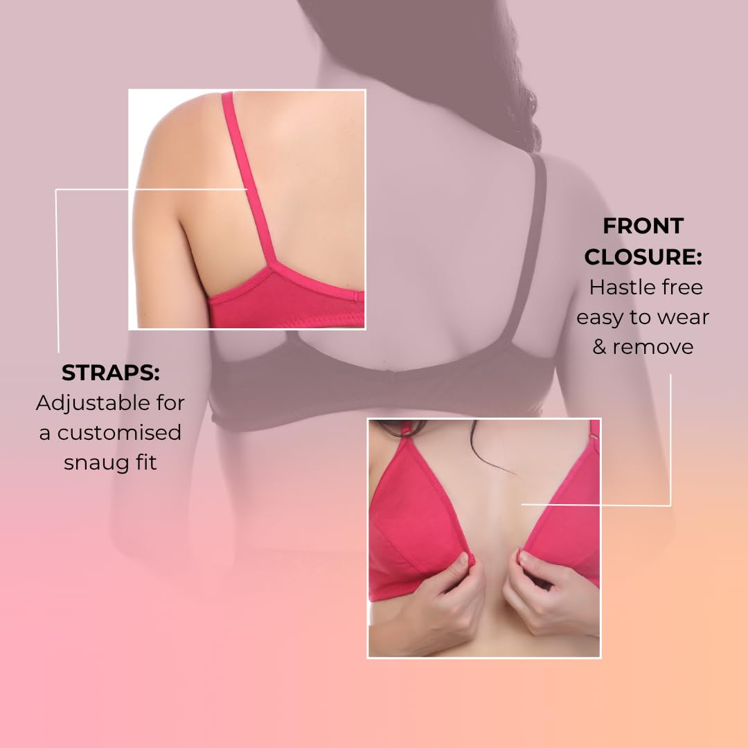 Nomade Full Coverage Non-Padded Wire-Free Bra | Cotton Blend Seamed Bra for Women | Comfortable Everyday Innerwear - Pink
