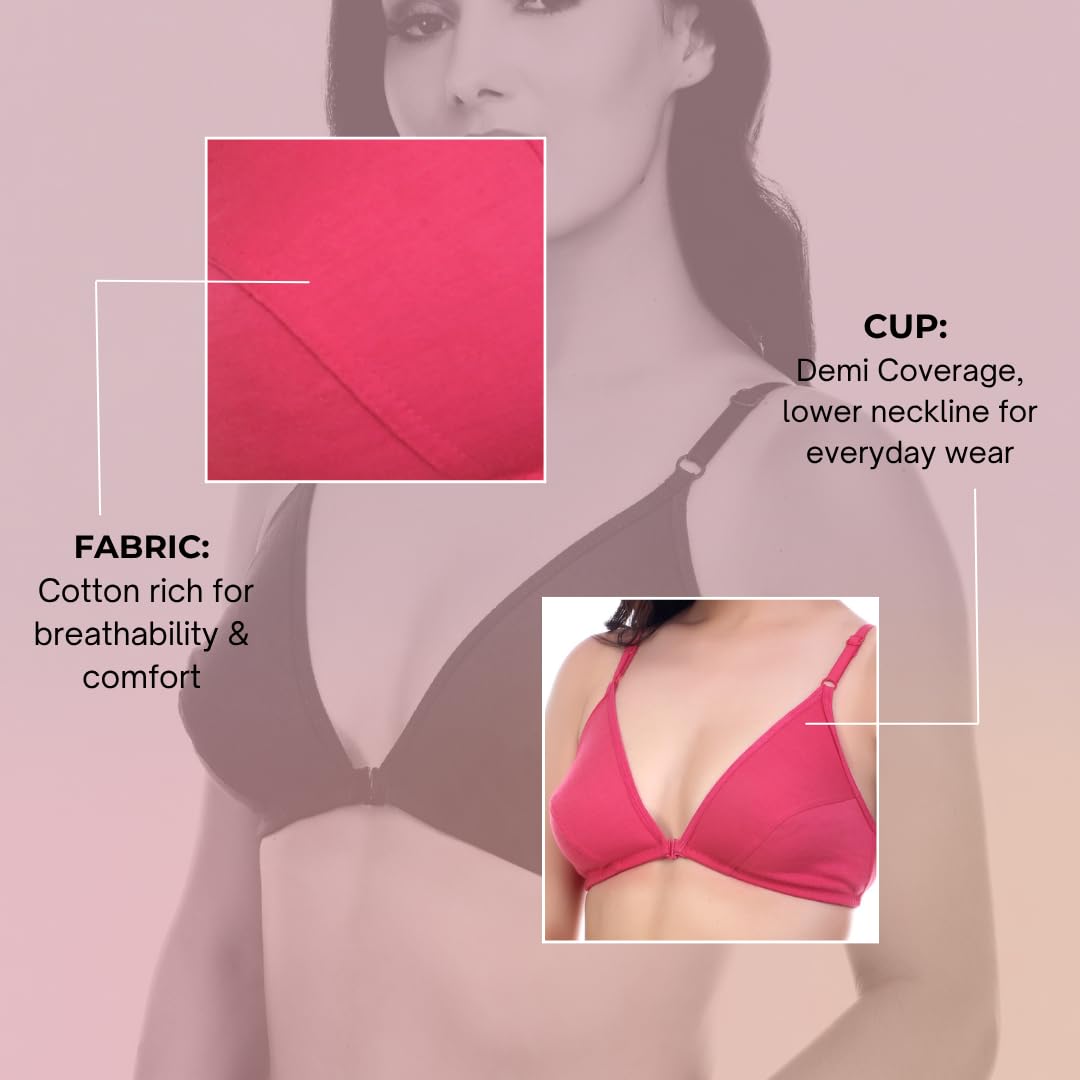 Nomade Full Coverage Non-Padded Wire-Free Bra | Cotton Blend Seamed Bra for Women | Comfortable Everyday Innerwear - Pink