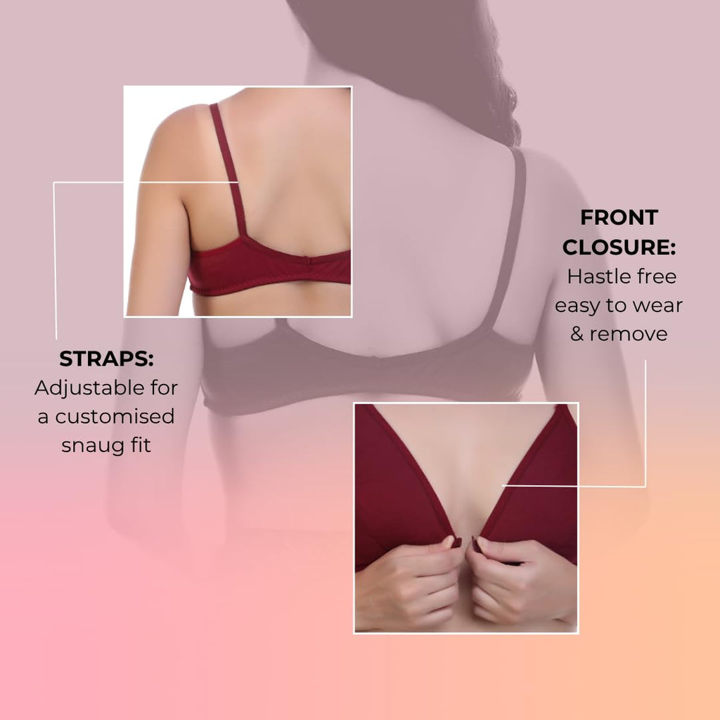 Nomade Full Coverage Non-Padded Wire-Free Bra | Cotton Blend Seamed Bra for Women | Comfortable Everyday Innerwear - Maroon