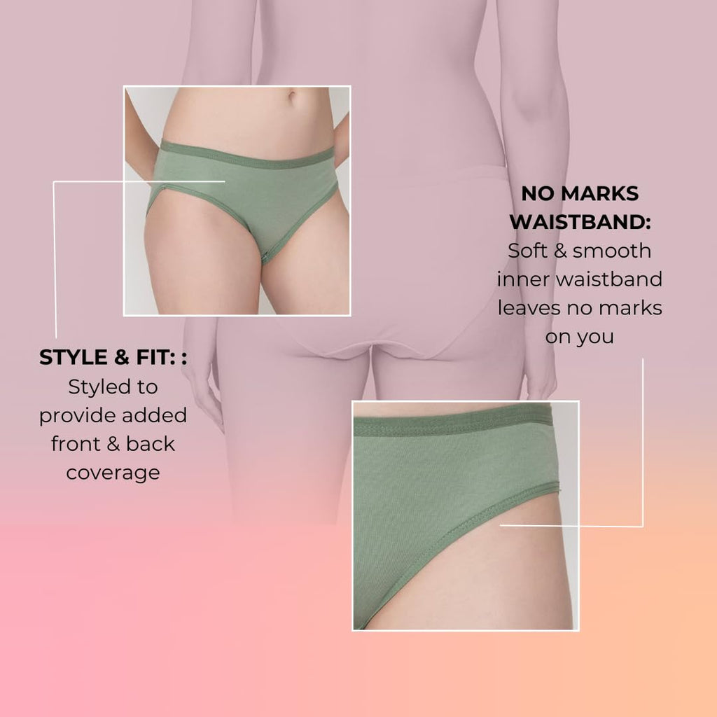 Bloom Panty Cotton Blend Mid-Rise Bikini Panties for Women | Seamless Lacy Design Underwear | Comfortable & Stretchable Panty Combo Pack of 3 - Blue